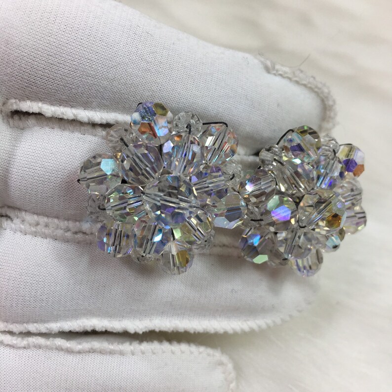 Vintage Glass Crystal Aurora Borealis Clip-on Earrings
