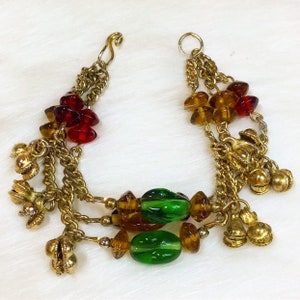 Boho Gold Tone Beaded Bell 3-Strand Bracelet