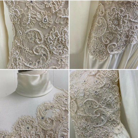 Vintage 70s Sylvia's Lawrence Ivory & Taupe Lace … - image 10