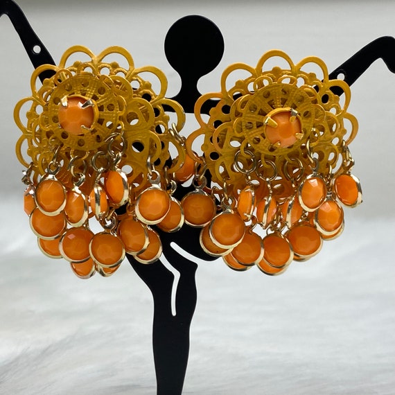 Vintage Orange Dangle Clip-On Earrings Hong Kong - image 2