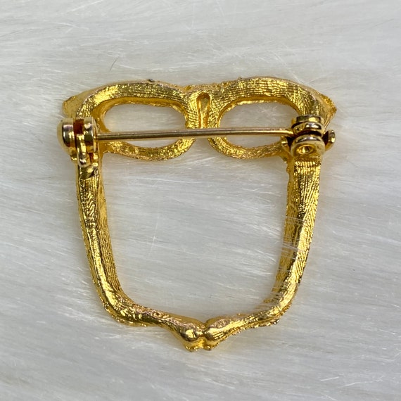 Vintage Gold Tone Rhinestone Cat Eye Glasses Broo… - image 5