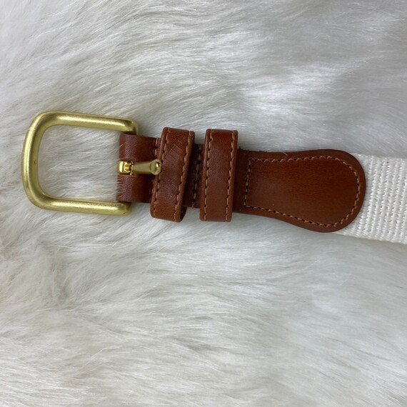 Vintage COACH Sz 38 Natural LINEN Belt Brown Leather and  display picture 1