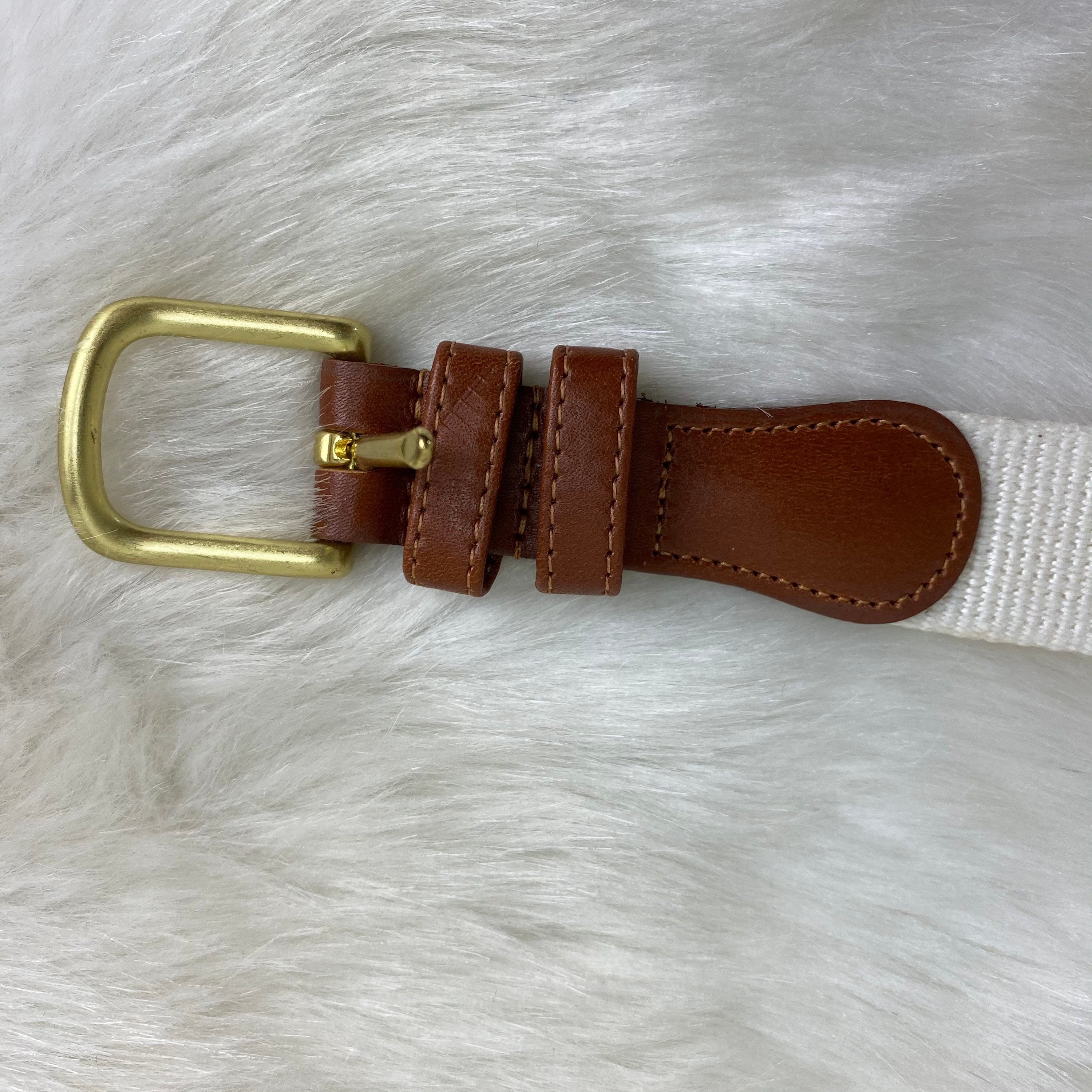 Vintage COACH Sz 38 Natural LINEN Belt Brown Leather and  display picture 2
