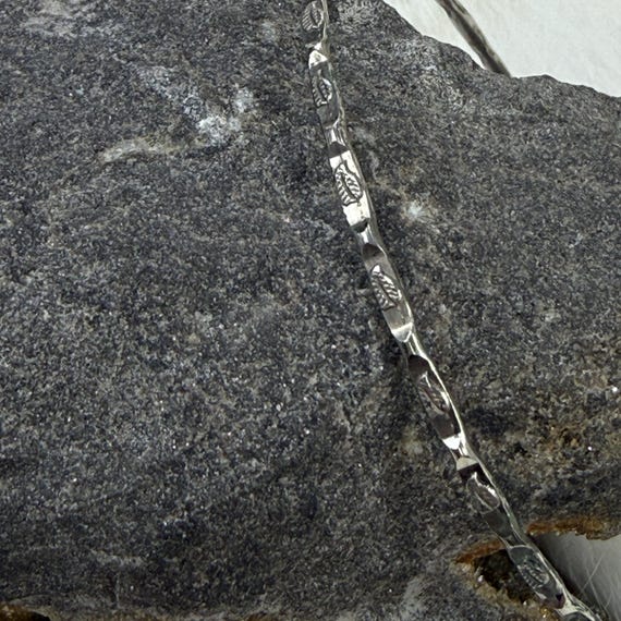 Thin Etched Leaf Silver-Plated Bangle Bracelet - image 9