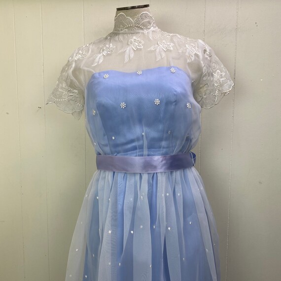 Vintage Periwinkle Blue w/ Sheer Embroidered Chif… - image 2