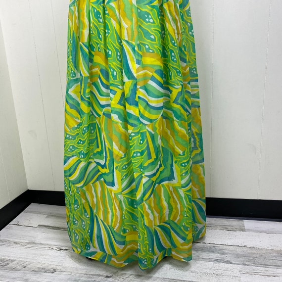 Vintage Green, Yellow & Blue Swirl Prom Dress Ruf… - image 4