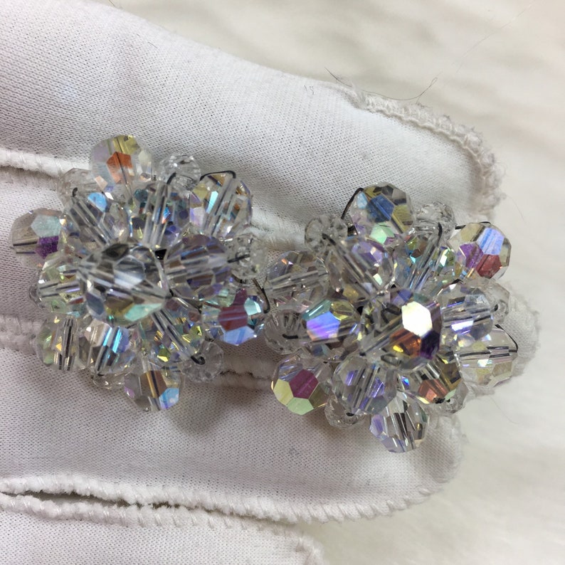 Vintage Glass Crystal Aurora Borealis Clip-on Earrings