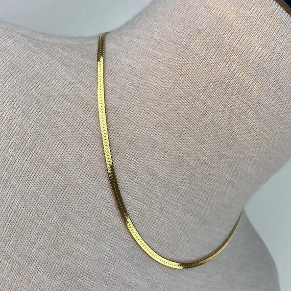 Vintage Gold Tone Herringbone Chain Necklace 17.5" - image 2