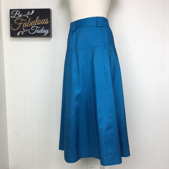 Vintage Leslie Fay Blue Shimmer A-Line Skirt / Sm… - image 1