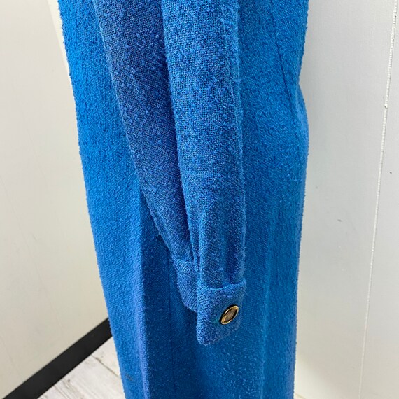 Vintage Blue Woven Fabric Button Down Dress c. 40… - image 4