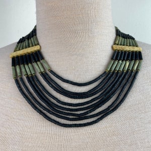 Vintage Tribal Carved Bovine Bead 8 Multi-Strand Ethnic Vintage Necklace 19&quot;