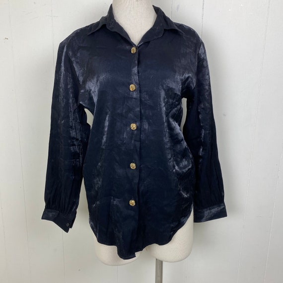 Vintage Alice Stuart Pewter Metallic Button Up Bl… - image 1