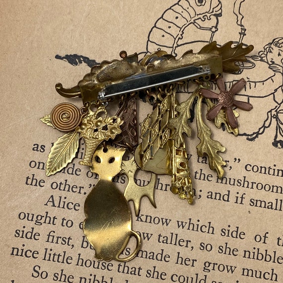 Vintage Cat & Leaf Multiple Dangle Assemblage Bro… - image 6