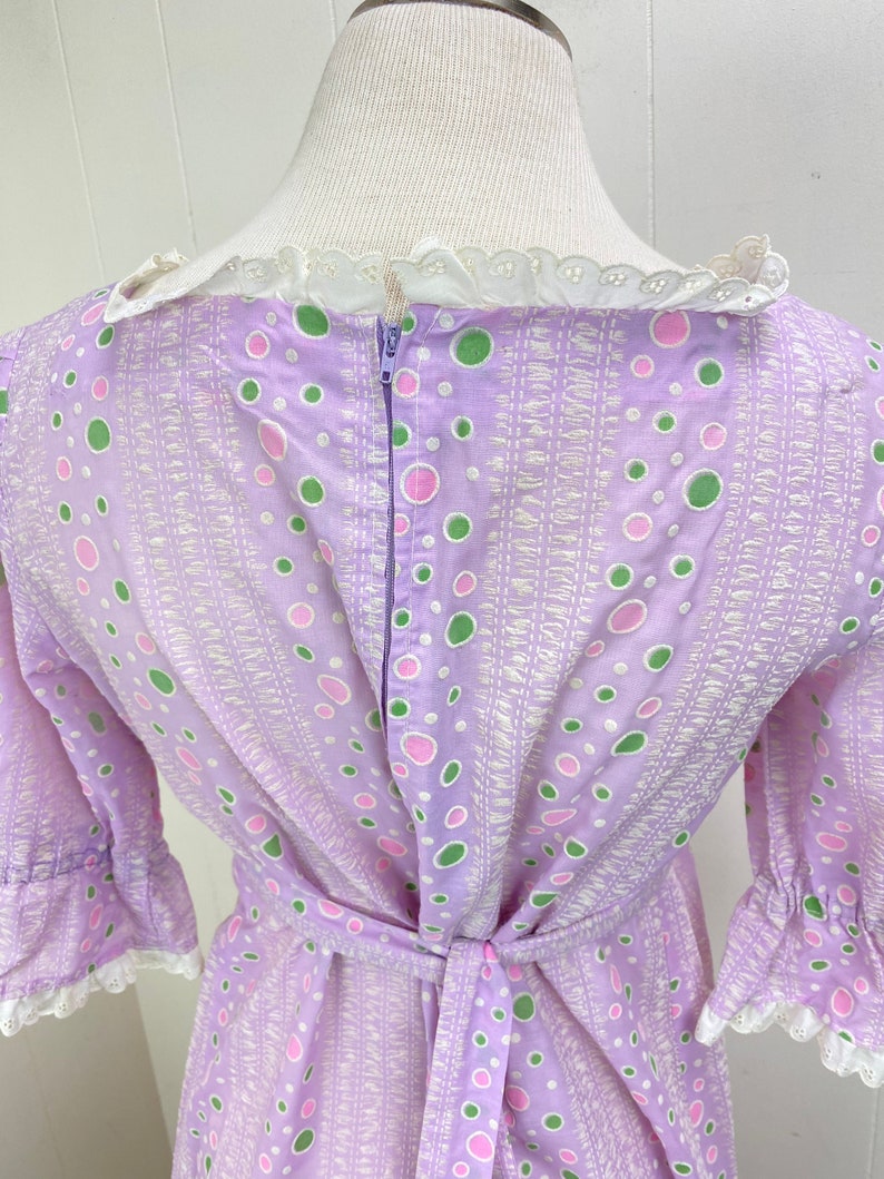 Vintage 80s Purple Prairie Dress Eyelet Trim Cottagecore Peasant image 8