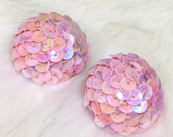 Vintage Pink Sequin Dome Clip-on Earrings