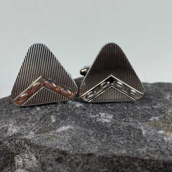 Vintage Silver Tone Textured Triangle Cufflinks