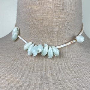Vintage Pale Blue Shell & White Shell Beaded Necklace 15.5&quot;