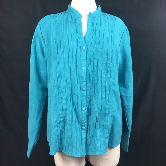 Vintage Ms. Lee Blue Faux Suede Button Down Shirt - image 1