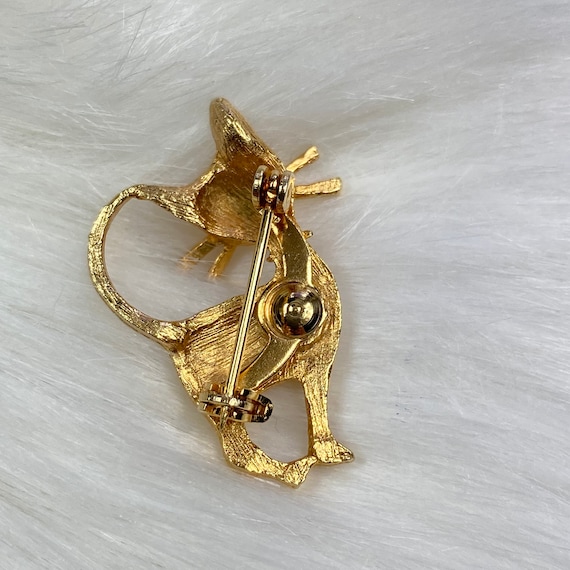 Vintage Gold Tone Cat Brooch with Rhinestones - image 6