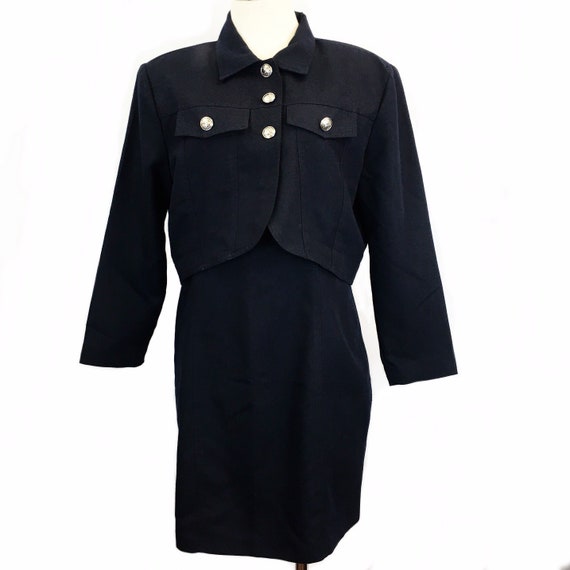 Vintage 80s 90s Black Jacket & Sleeveless Dress S… - image 1