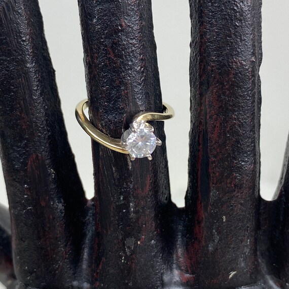 Vintage Gold Tone Bypass Clear Stone Solitaire Ri… - image 1