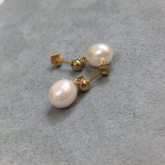 Vintage 14K 585 Gold Dangle & Drop Pearl Earrings - image 2