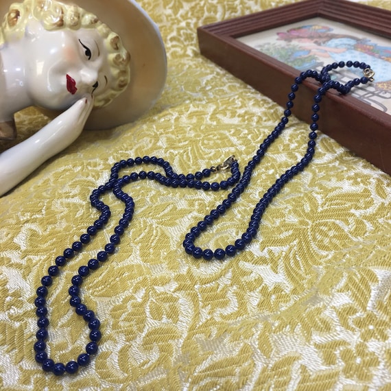 Vintage Blue Enamel & Metal Beaded Necklace