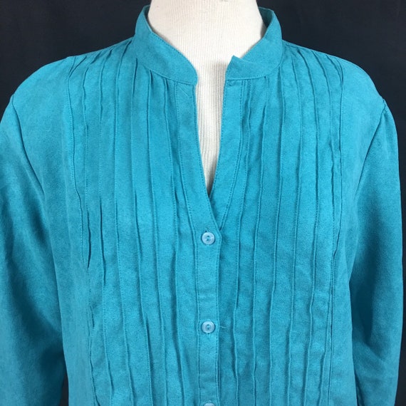 Vintage Ms. Lee Blue Faux Suede Button Down Shirt - image 2