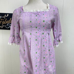 Vintage 80s Purple Prairie Dress Eyelet Trim Cottagecore Peasant image 4