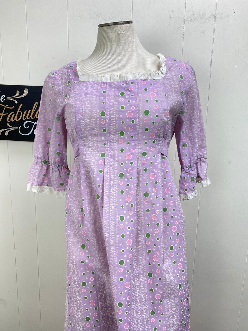 Vintage 80s Purple Prairie Dress Eyelet Trim Cottagecore Peasant image 4