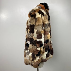 Vintage Patchwork Rabbit Fur Coat Shades of Brown afbeelding 6