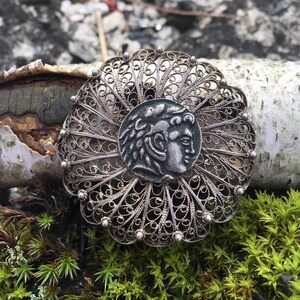 Vintage 800 silver filigree coin brooch