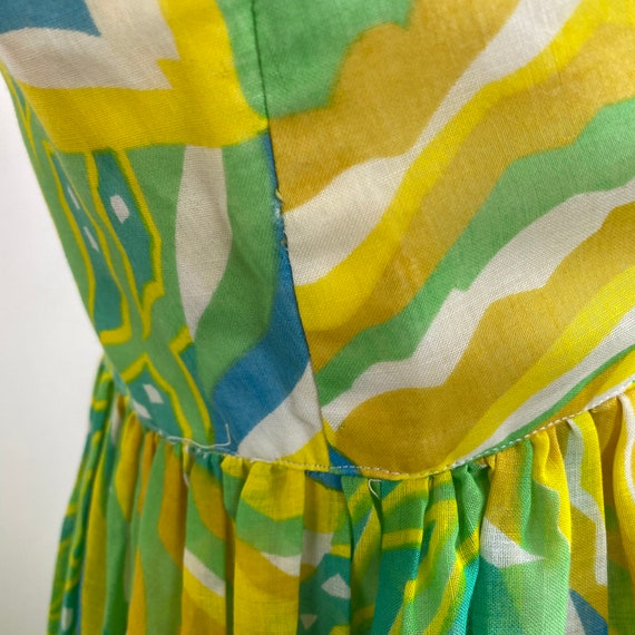 Vintage Green, Yellow & Blue Swirl Prom Dress Ruf… - image 5
