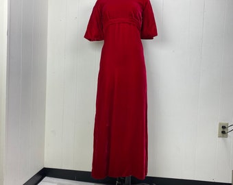 Vintage Red Velvet Gown Dress Bow & Button Down Back Edwardian Inspired