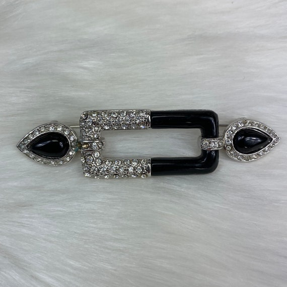 Vintage Yamada Tokyo Black Enamel & Rhinestone Art