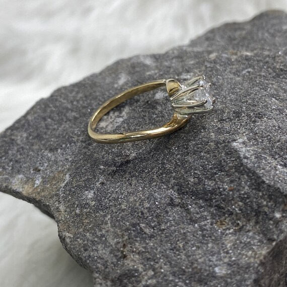 Vintage Gold Tone Bypass Clear Stone Solitaire Ri… - image 7