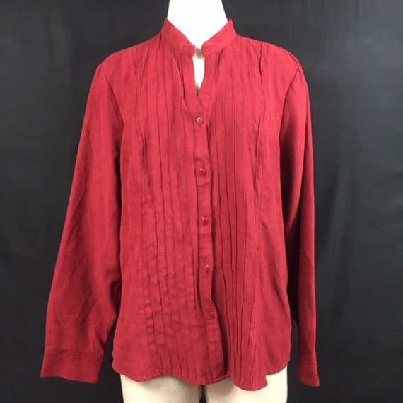 Vintage Ms. Lee Red Faux Suede Button Down Shirt - image 1