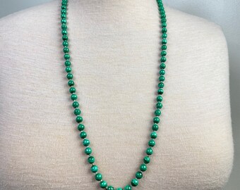 Vintage Malachite Beaded Necklace Spacer Beads Knotted 33" 6.7mm 87g