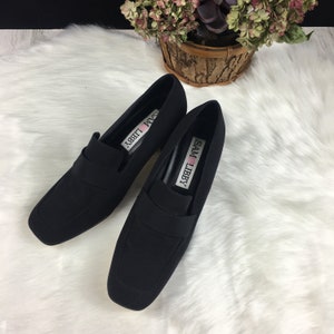 Vintage Sam & Libby Black Loafer Shoes Size 7.5 / Square Toe / Block Heels / Fabric / Leather / Free Shipping image 2