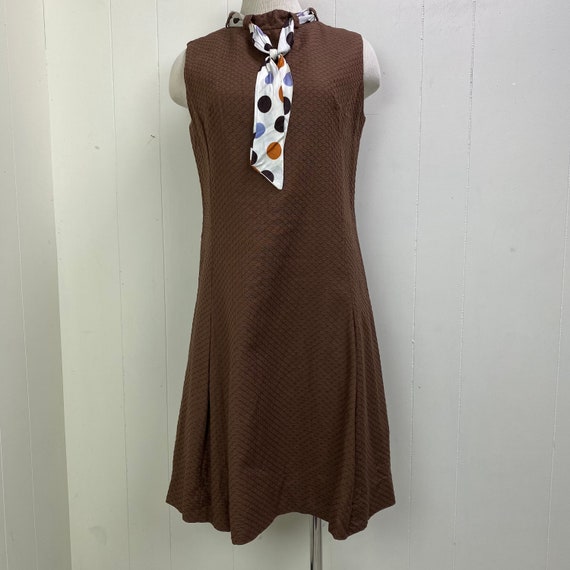 Vintage Brown Sleeveless Dress With Polka Dot Scarf Shift Dress - Etsy