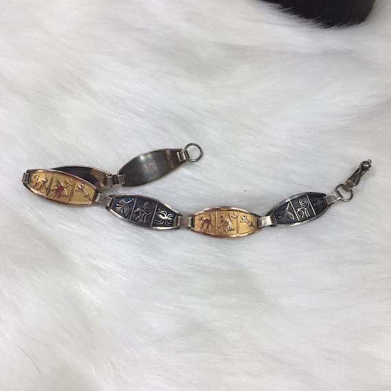 Egyptian Hieroglyphics Silver & Gold Bracelet - image 1