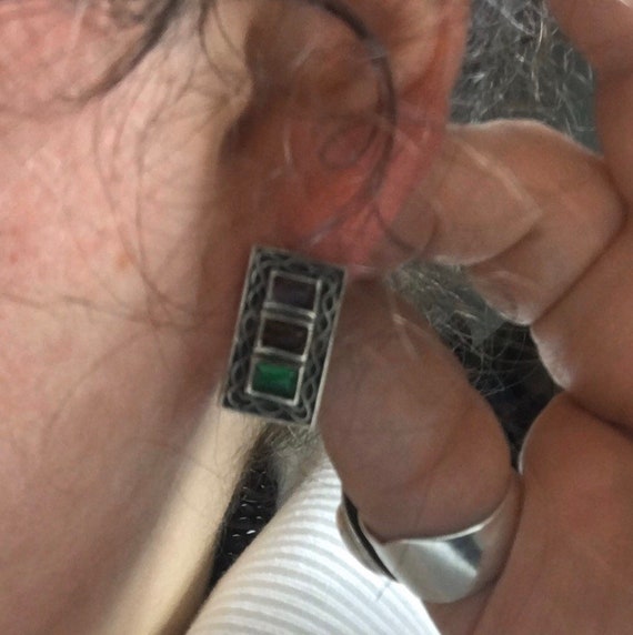 Three Gemstone Sterling Silver Boho Earrings - image 5