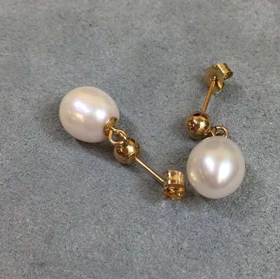 Vintage 14K 585 Gold Dangle & Drop Pearl Earrings - image 1