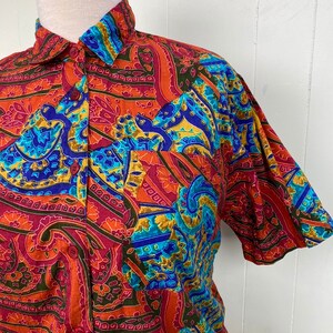 Vintage Venezia Vitale Abstract Floral Paisley Button Down Short Sleeve 100% Cotton Top 14/16 image 2