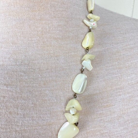 Vintage Mother of Pearl Nugget Brass Link Beaded … - image 3