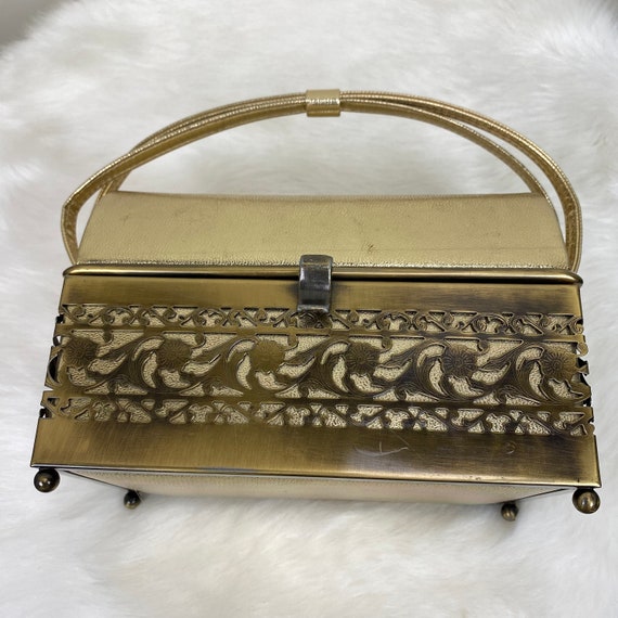 Vintage 1960s Ande Gold Tone Box Basket Treasure … - image 2