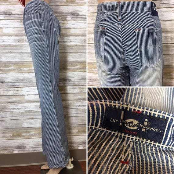 Vintage 90's l.e.i pinstripe flared jeans Juniors… - image 3