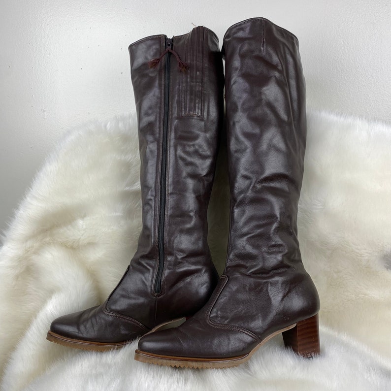 Vintage 60s Cobbies Knee High Brown Leather Sherpa Lined Boots - Etsy