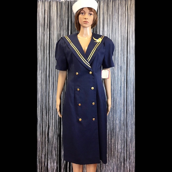 Vintage NWT 80s Leslie Fay Navy & Gold Nautical Sa