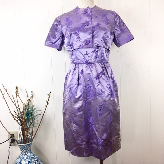 Vintage 50s Handmade Purple Satiny Asian Inspired… - image 1